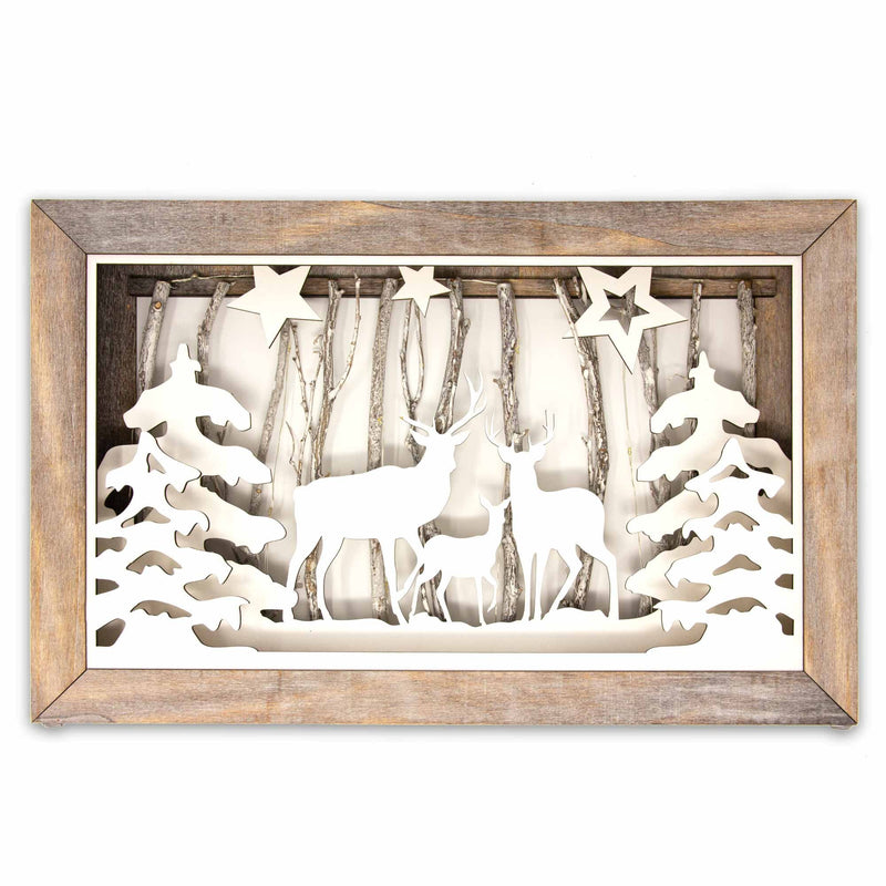 Wooden Light Up Cut Out Christmas Tree & Deer Decoration