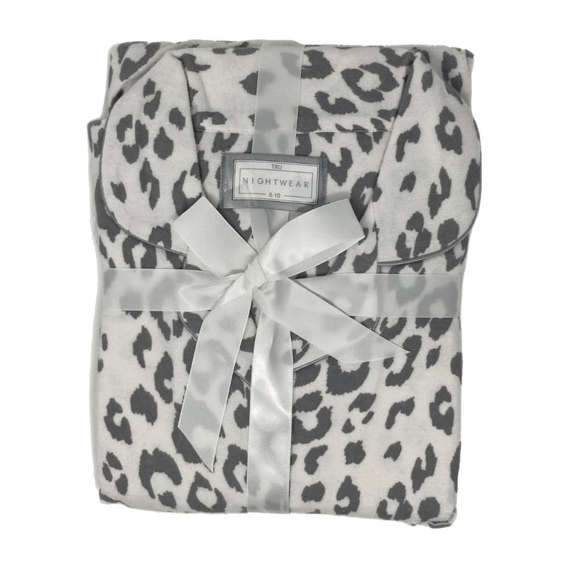 Ladies Grey Leopard Flannel Pyjamas