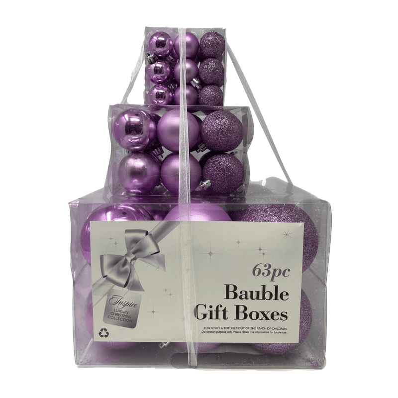 Christmas Sparkle Gift Box of 63 Baubles - Violet