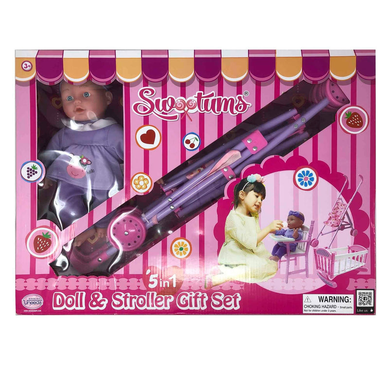 Sweetums 5 in 1 Doll & Stroller Gift Set