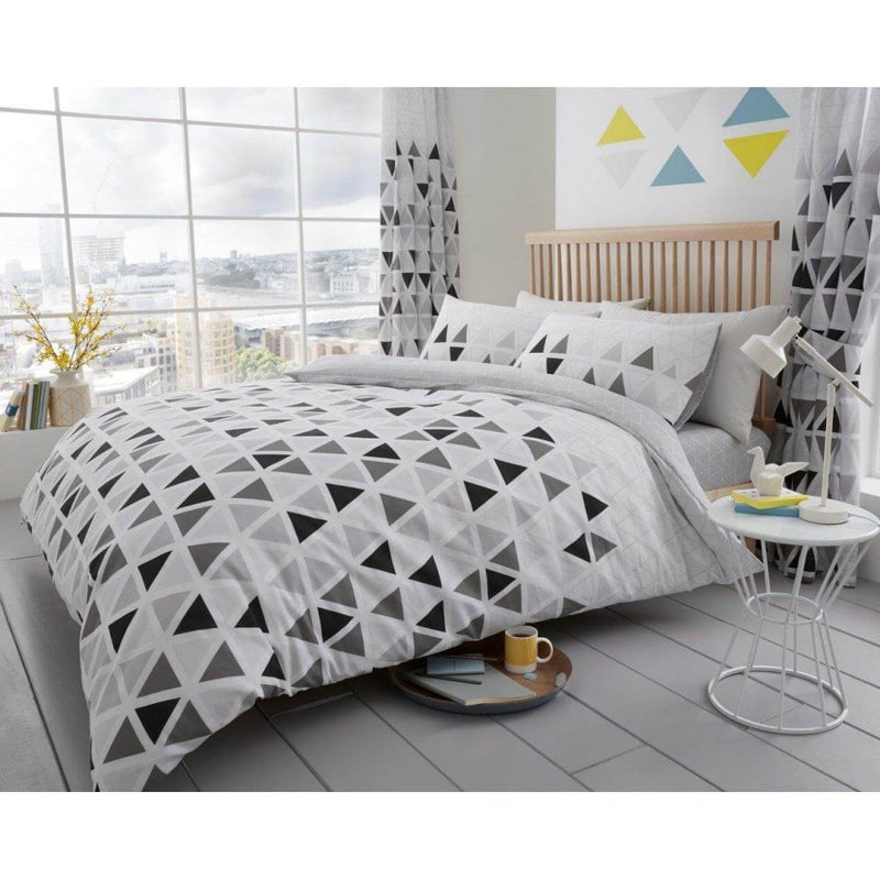 Geo Triangle Duvet Cover Bedding Set - Grey