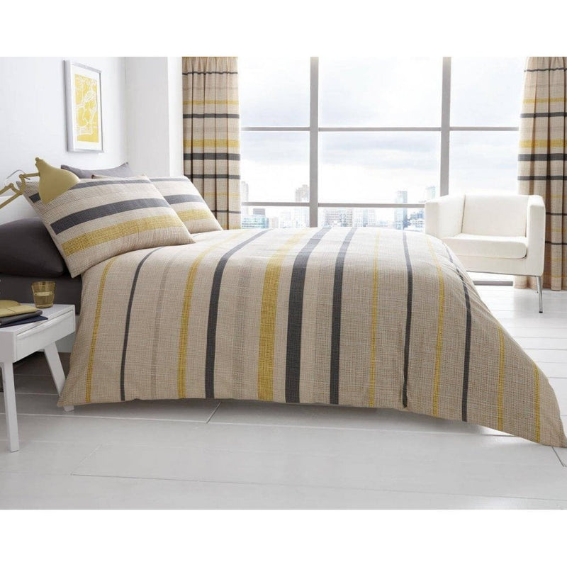 Block & Stripes Duvet Cover Bedding Set - Beige