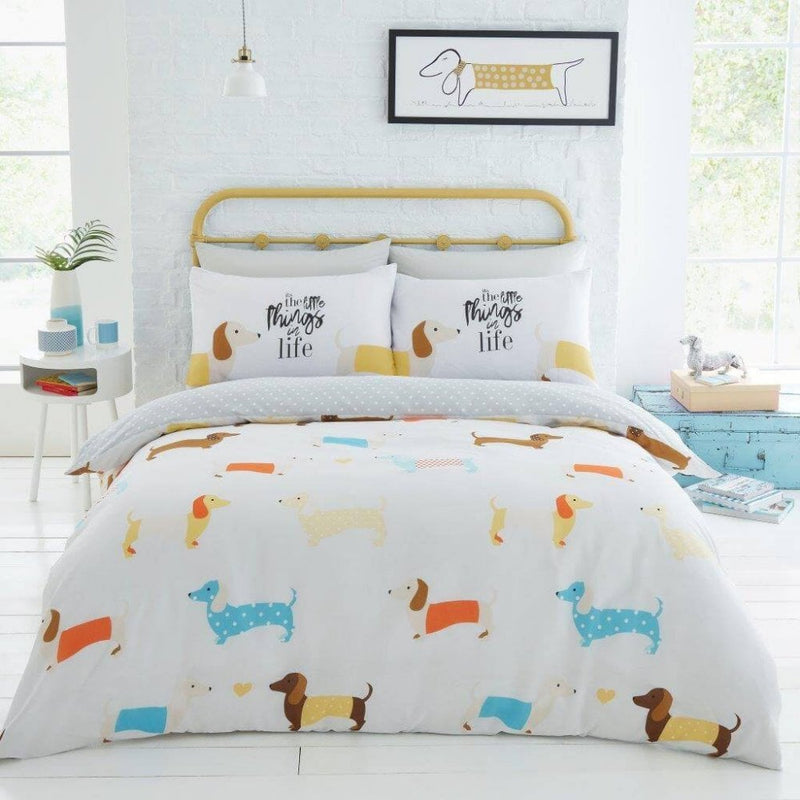 Sausage Dog Duvet Cover Bedding Set - Mustard