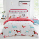 Sausage Dog Duvet Cover Bedding Set - Pink