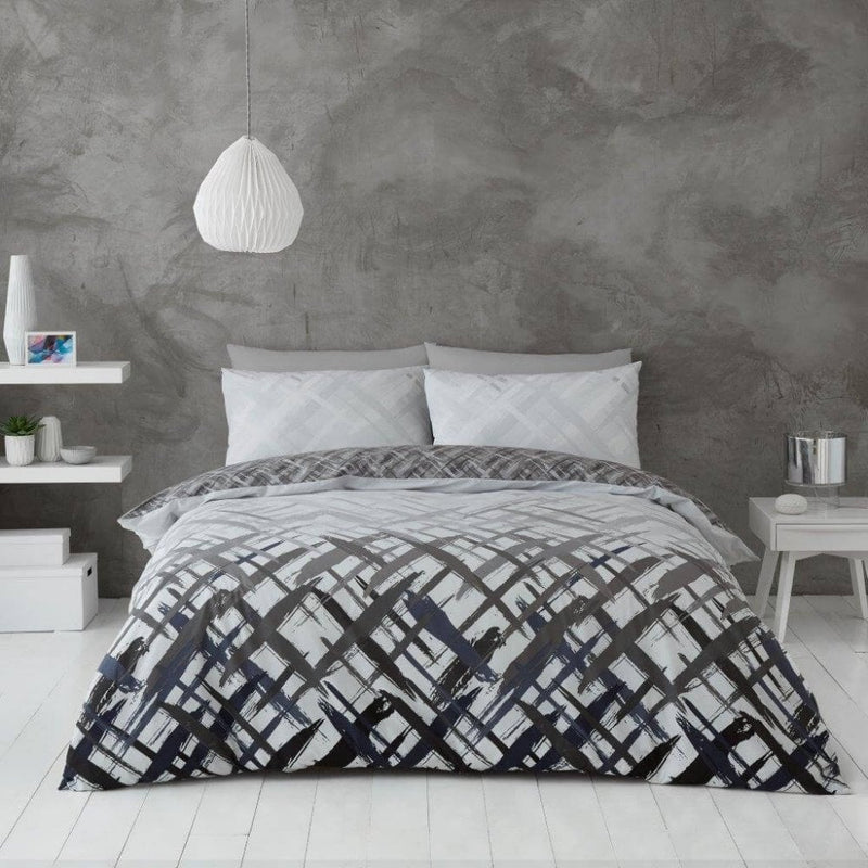 Elijah Brush Stroke Print Duvet Set - Grey