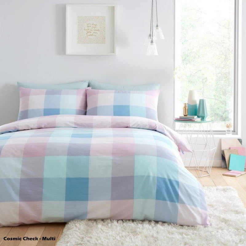 Cosmic Check Duvet Cover Bedding Set - Pink