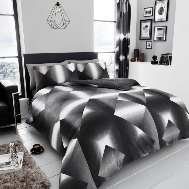 Triangle Black Duvet Cover Bedding Set - Black