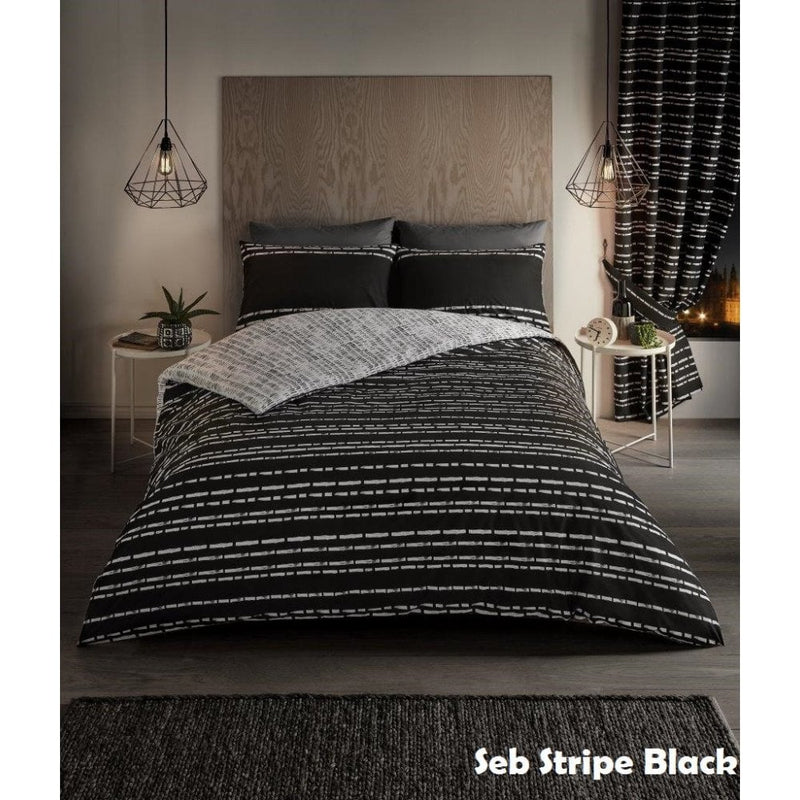 Stripe Duvet Cover Bedding Set - Black