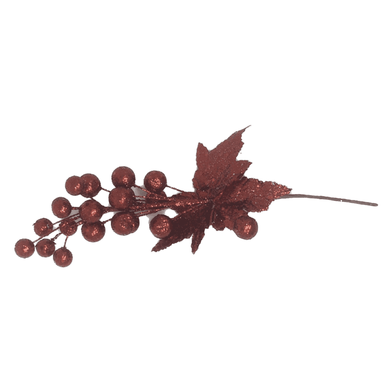 Christmas Sparkle Glittered Grape Stem Pick 28cm - Red