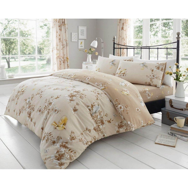 Birdie Blossom Duvet Cover Bedding Set - Natural