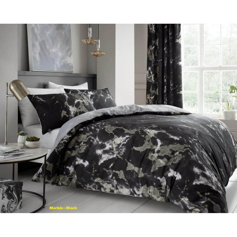 Marble Duvet Cover Bedding Set - Black