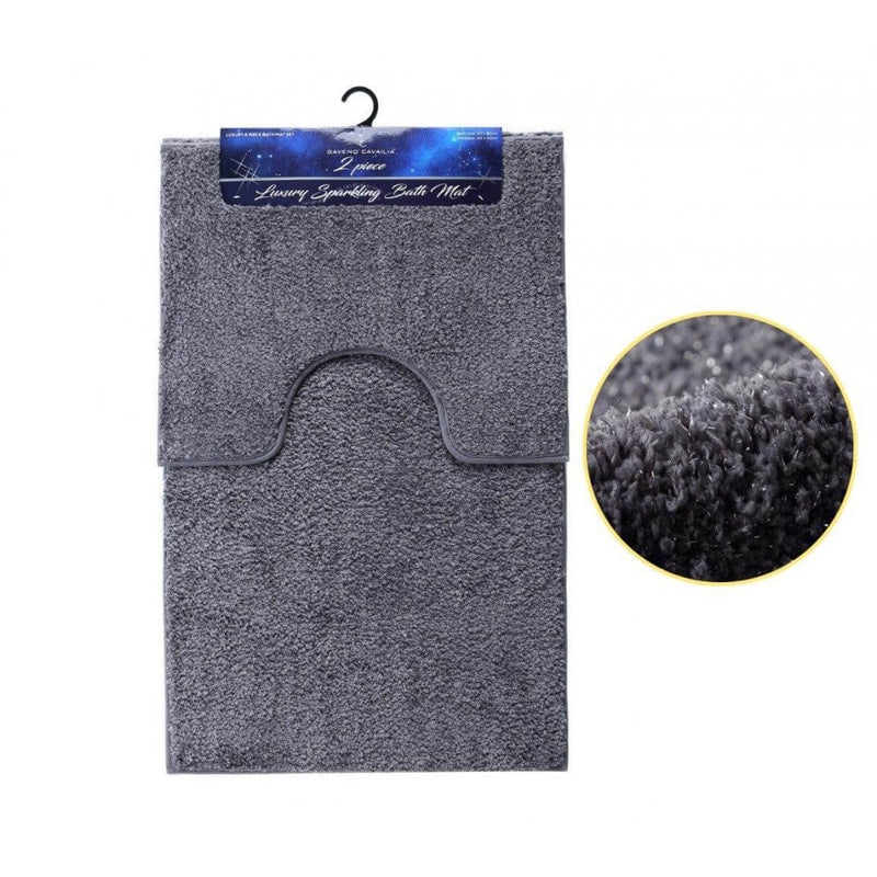 Shiny Microfibre Beige Bath Mat 2 Piece Set  - Grey