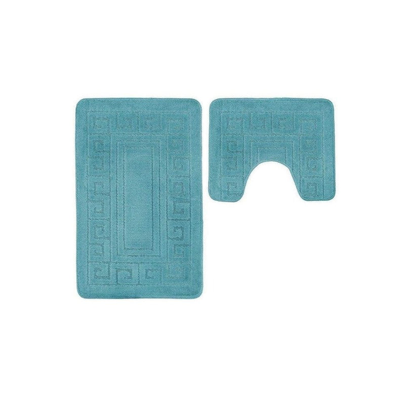 Greek Key Aqua Bath Mat Set