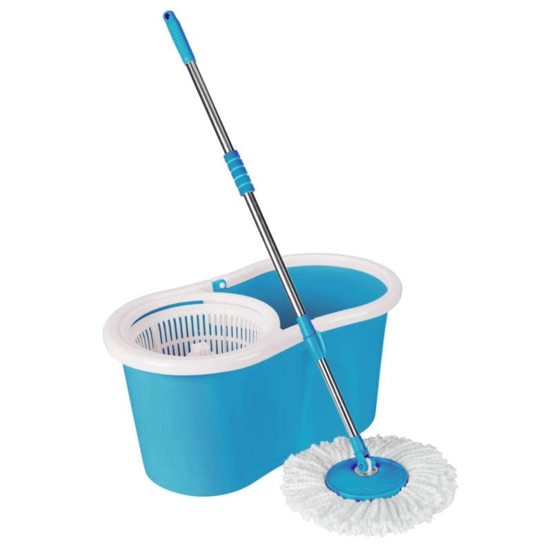 Lewis's  Spin Mop Blue Rotating Spin Microfibre Mop Head & Bucket Home Floor Cleaning Set