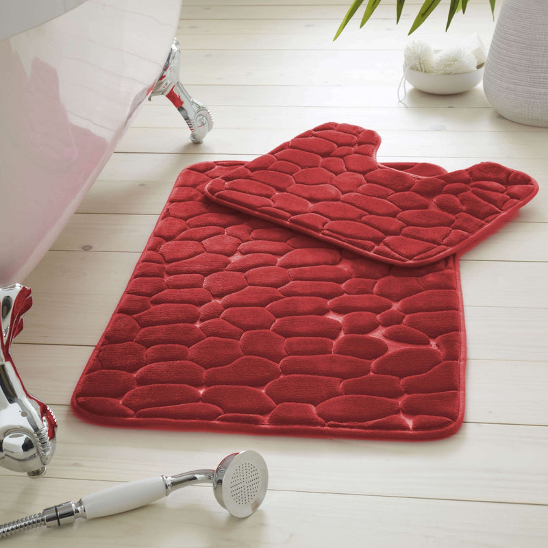 Memory Foam Pebble 2 Piece Bathroom Mat Set - Red