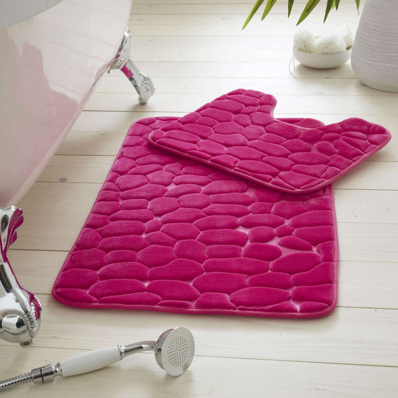 Pink Memory Foam Pebble Bath & Pedestal Mat Bathroom Toilet Mats Rug Set