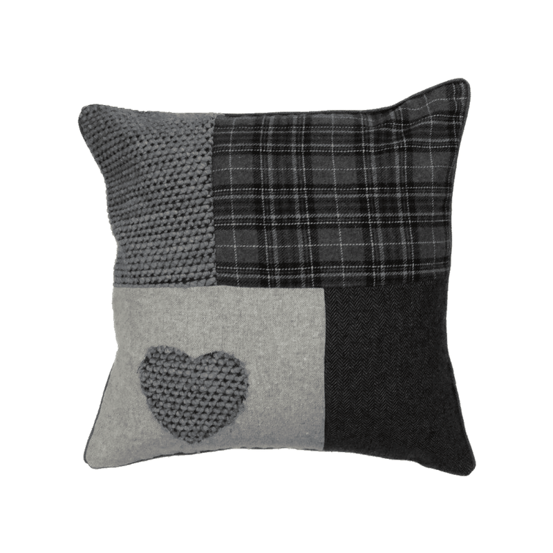 Patchwork Heart Cushion - Grey
