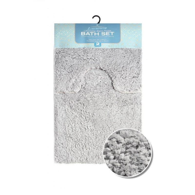 Zero Twist Bath Mat 2 Piece Set - Grey