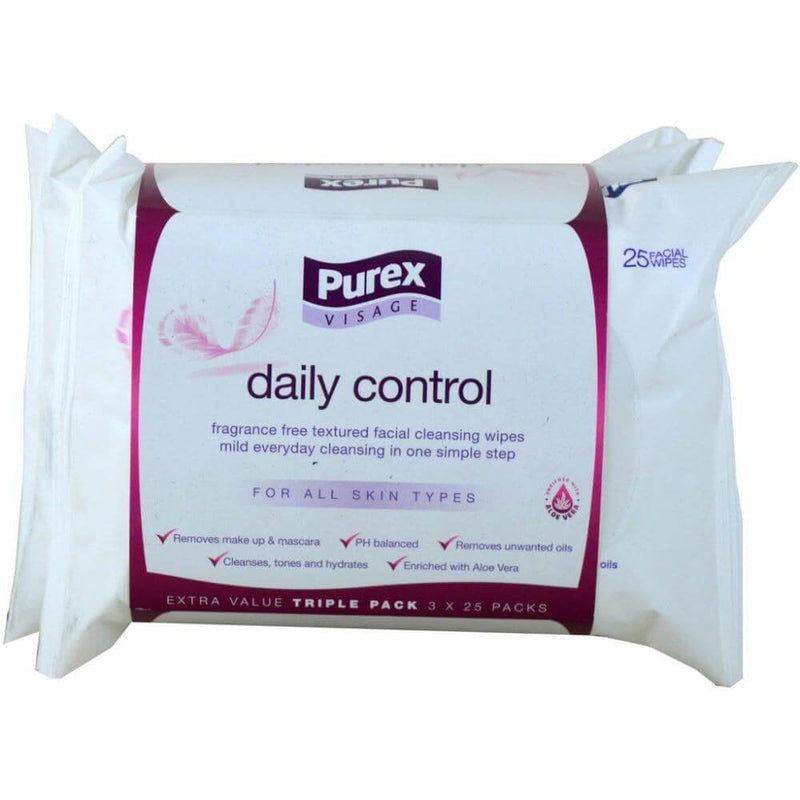 Purex Daily Control Face Wipes - 3 x 25 Pack