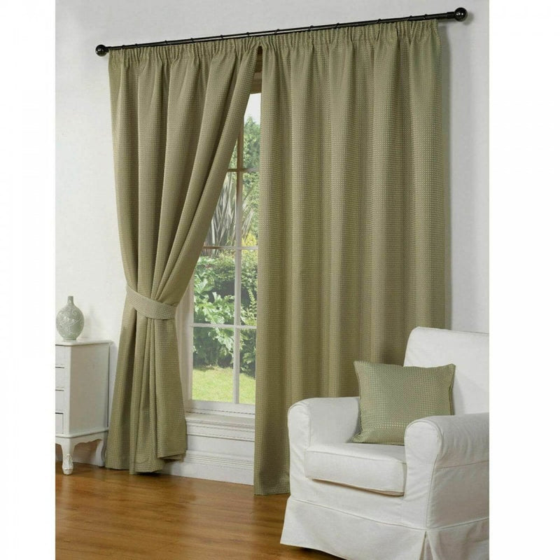 Waffle Lined Pencil Pleat Curtains - Green