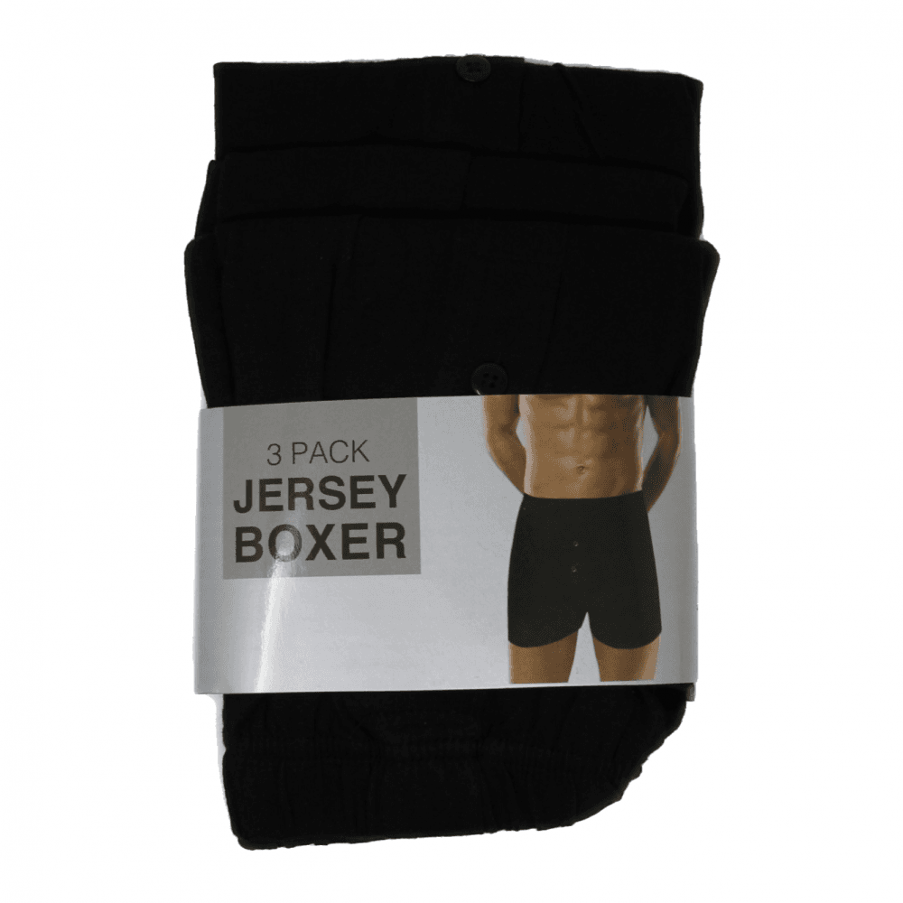 Mens Jersey 3 Pack Boxer Shorts Black