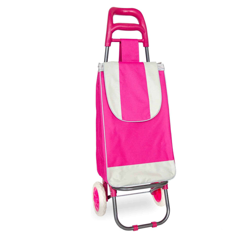 Voyager Pink Stripe Lightweight 2 Wheel Folding Shopping Trolley Bag Cart