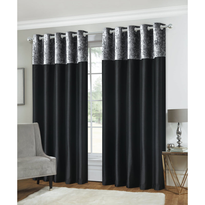 Olivia Eyelet Curtains - Velvet Top - Black