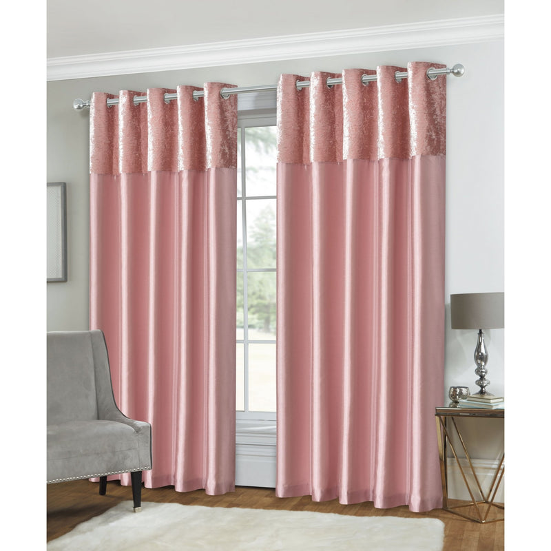 Olivia Eyelet Curtains - Velvet Top - Blush Pink