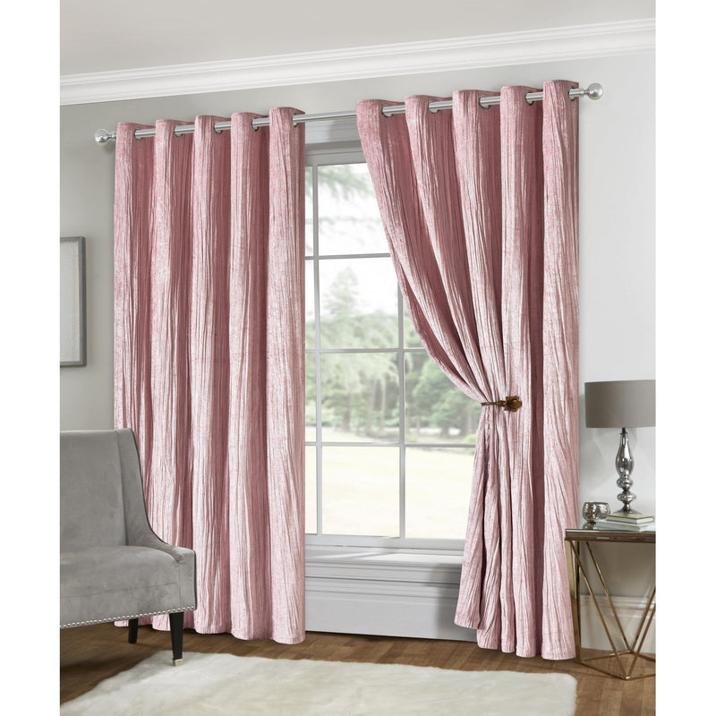 Lewis's Adeline Crinkle Velvet Eyelet Curtains - Blush