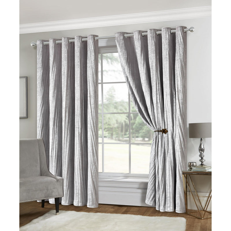 Lewis's Adeline Crinkle Velvet Eyelet Curtains - Silver