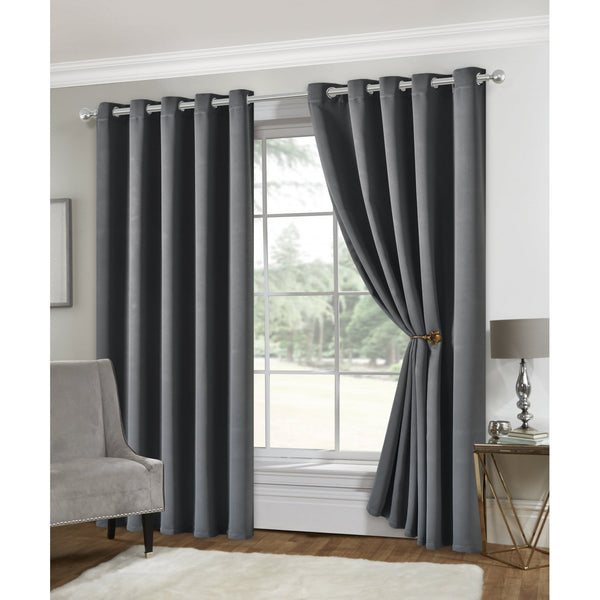 Lewis's Eclipse Blackout Eyelet Curtains - Grey