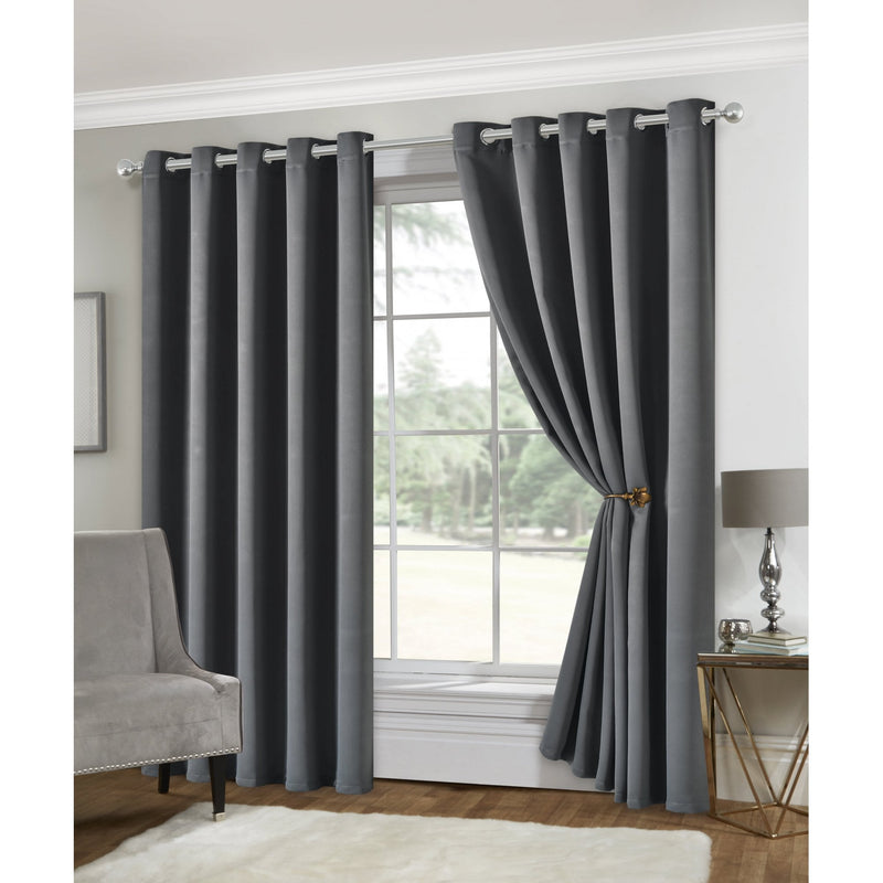 Lewis's Eclipse Soft Touch Blockout Eyelet Curtains - Grey
