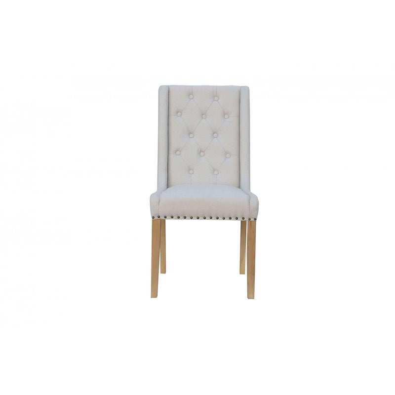 Pair of Button and Studded Dining Chair - Natural