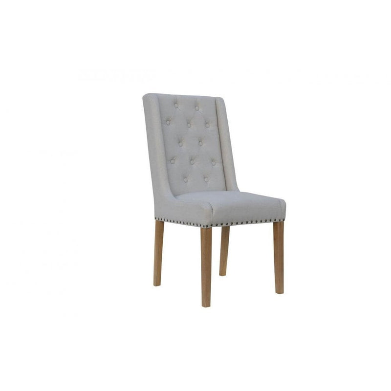 Pair of Button and Studded Dining Chair - Natural