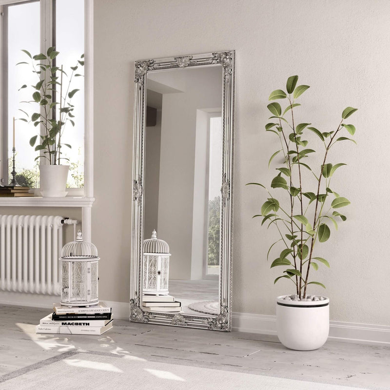 Leaner Mirror Silver Painted Wooden Frame 75 x 3.5 x 165 cm