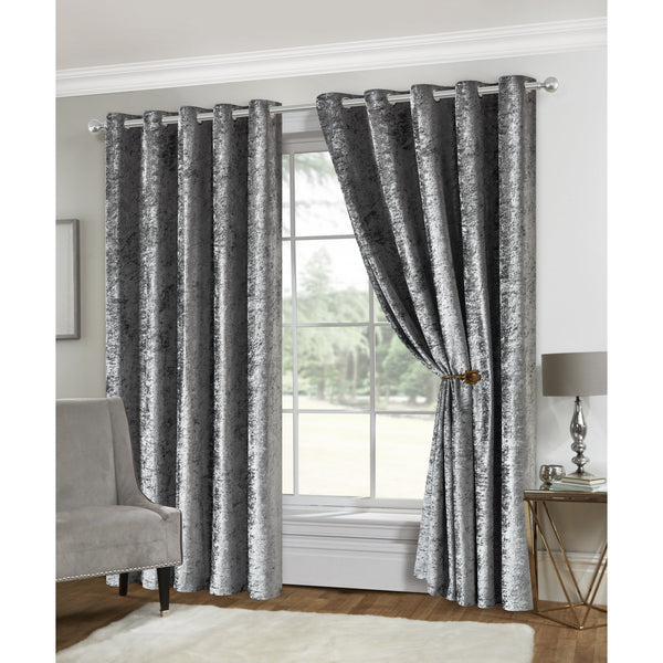 Lewis's Amelia Eyelet Curtains - Crushed Velvet - Silver