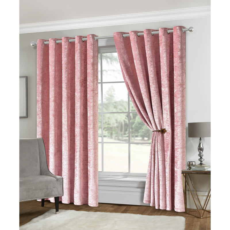 Amelia Eyelet Curtains - Crushed Velvet - Blush Pink