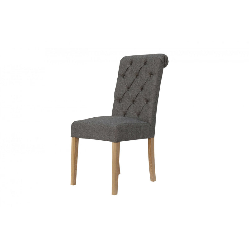 Pair of Button Back Chair with Scroll - Dark Grey