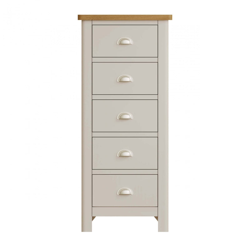 Beverley Dove Grey  Chest of 5 Drawers - Narrow 50 x 36 x 115 cm