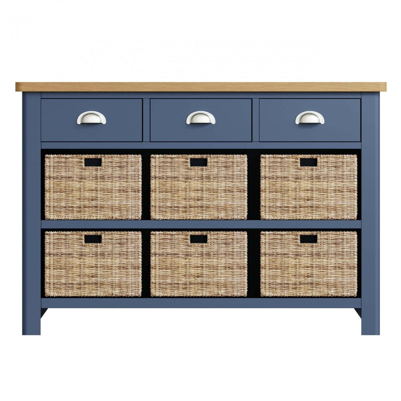 Aldeburgh Blue Storage Cabinet Unit 3 Drawer 6 Basket 110 x 30 x 75 cm