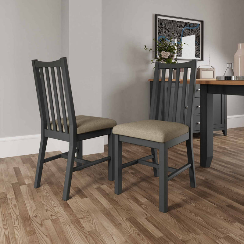 Malmesbury Grey Pair of Chairs Fabric Seat 43 x 52 x 94 cm