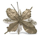 Christmas Sparkle Butterfly Velvet Glitter Decoration Stem Pick 22x18cm in Champagne