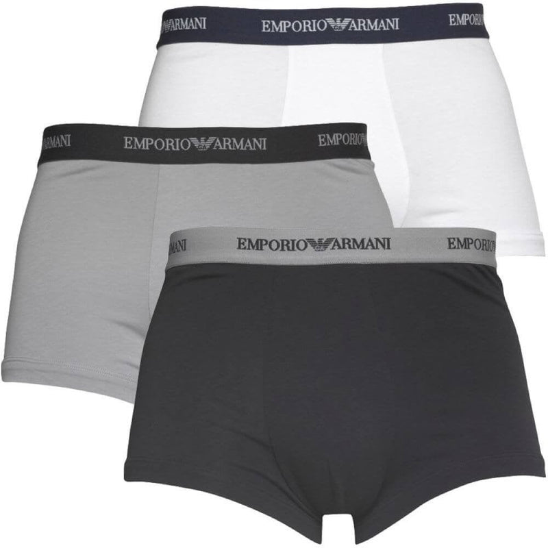 Armani Boxer Shorts 3 Pack Knit Trunks - Black/Grey/White