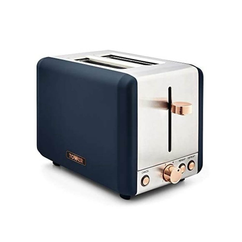 Tower Cavaletto Rose Gold 2 Slice Metal Toaster - Blue