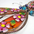 Dragonfly with Glass and Small Flowers Wall Art Garden Accessory