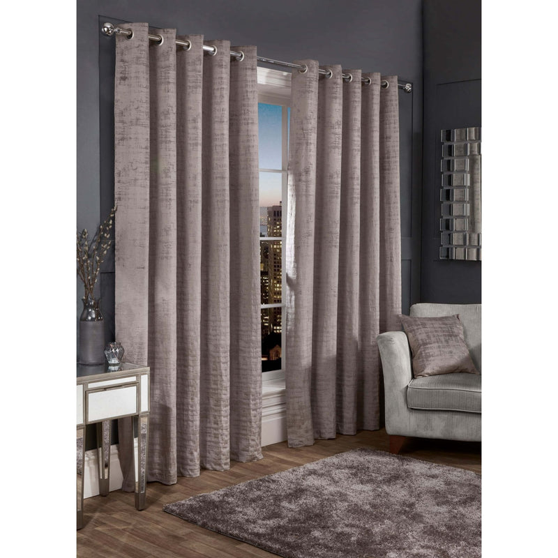 Lewis's Florence Distressed Velvet Eyelet Curtains - Silver