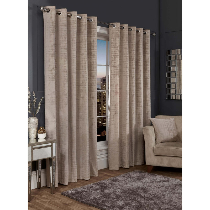 Lewis's Florence Distressed Velvet Eyelet Curtains - Mink