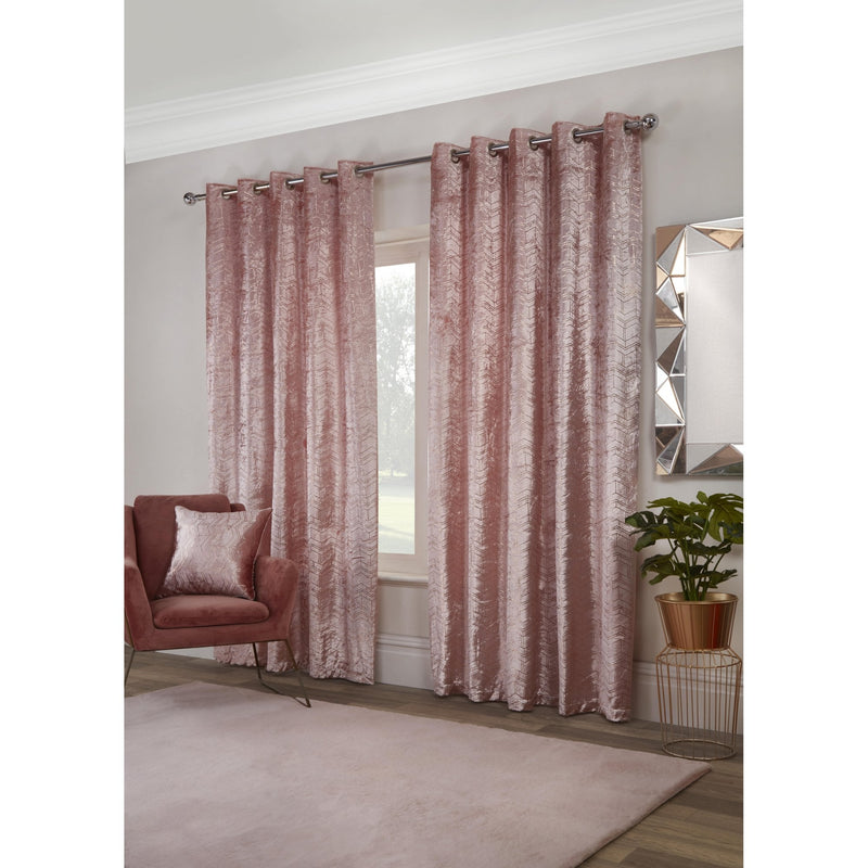 Geo Velvet Eyelet Curtains - Blush Pink