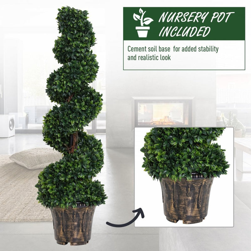 Outsunny Set of 2 Artificial Boxwood Spiral Plant Tree's - Green