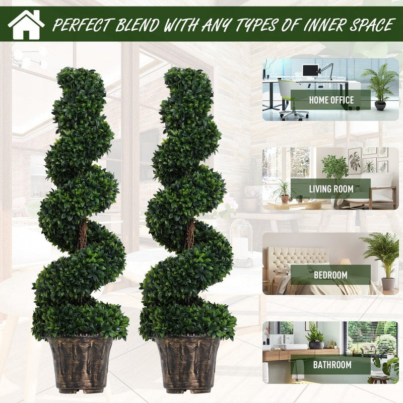 Outsunny Set of 2 Artificial Boxwood Spiral Plant Tree's - Green